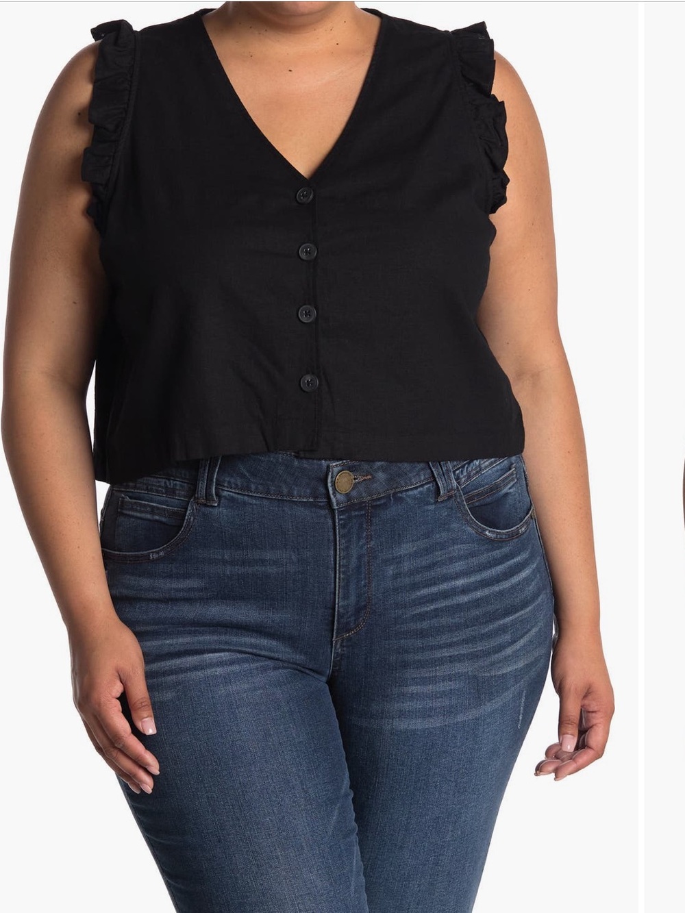 Madewell Linen Ruffle Sleeve V-Neck Button Front Top - Women